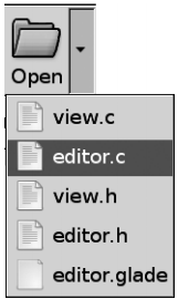 그림 9-6. 최근에 연 파일을 표시하는 메뉴 툴 버튼