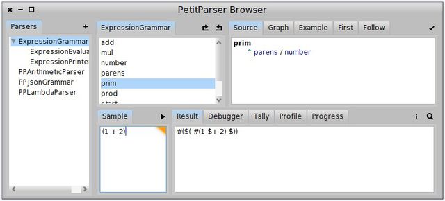 그림 18.11: PetitParser Browser 창.