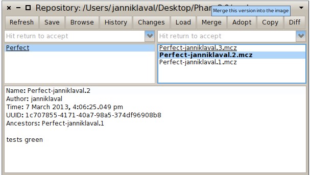그림 7.11: 병합되어야 할 구분된 branch(굵은 글씨) 선택하기.