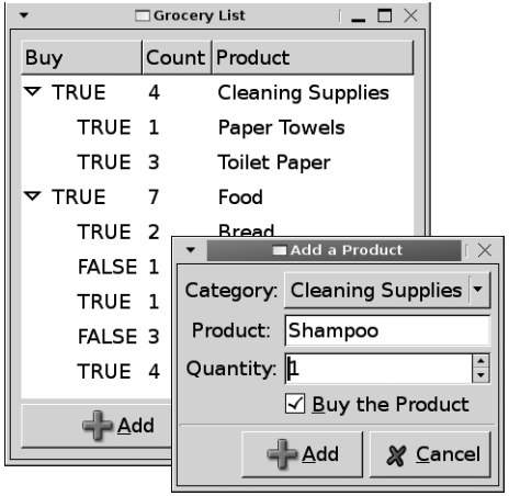 그림 8-7. 식료품 리스트의 항목 편집하기