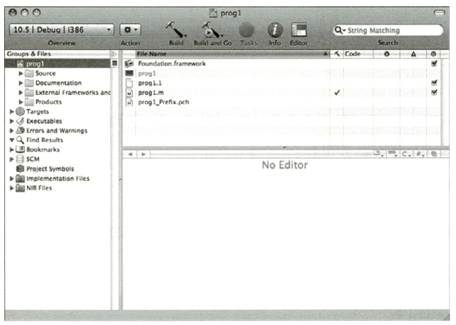 그림 2.6 Xcode prog1 프로젝트 창