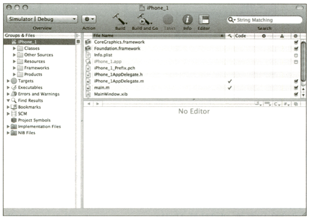 그림 21.4 새 아이폰 프로젝트 iPhone_1 이 생성되었다.