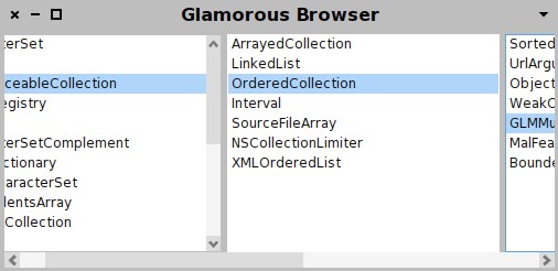 그림 10.9: Miller Columns 스타일 브라우징을 이용한 서브클래스 탐색기.