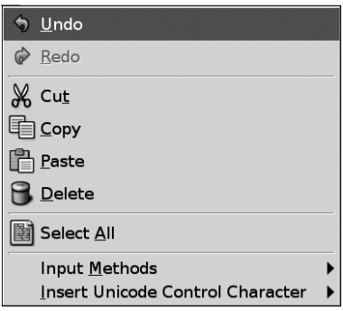그림 7-5. 오른쪽 마우스를 클릭 시 표시되는 GtkTextView 메뉴