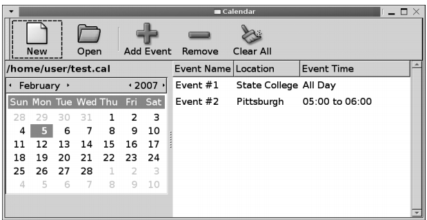 그림 13-5. 두 개의 이벤트가 있는 캘린더 애플리케이션
