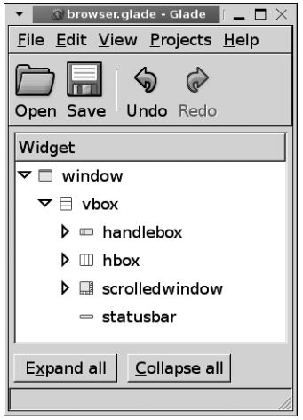그림 10-1. Glade 메인 창
