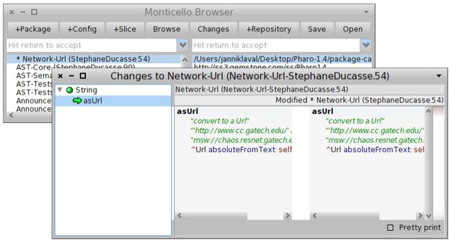 그림 8.2: change 브라우저를 통해 String>>asUrl 메서드가 변경되었음을 볼 수 있다.