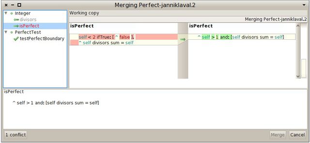 그림 7.12: 현재 세번째 버전과 병합 중인 Perfect 패키지의 두번째 버전.