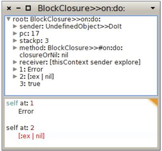 그림 13.5: 예외 클래스와 핸들러를 찾기 위해 메서드 컨텍스트 탐색하기.