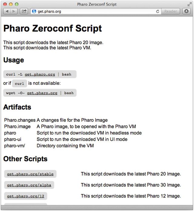 그림 2.1: 모든 스크립트는 http://get.pharo.org 에서 이용 가능하다.